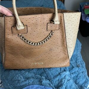 G by Guess Brown and Beige with chain accent Tote Bag